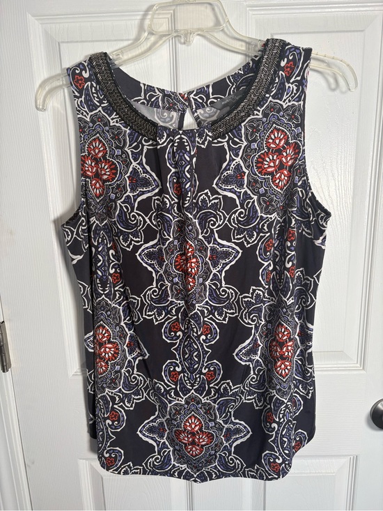 Market & Spruce Tops - Market & Spruce Navy, Red & White Paisley-Style Sleeveless Top Size 1X